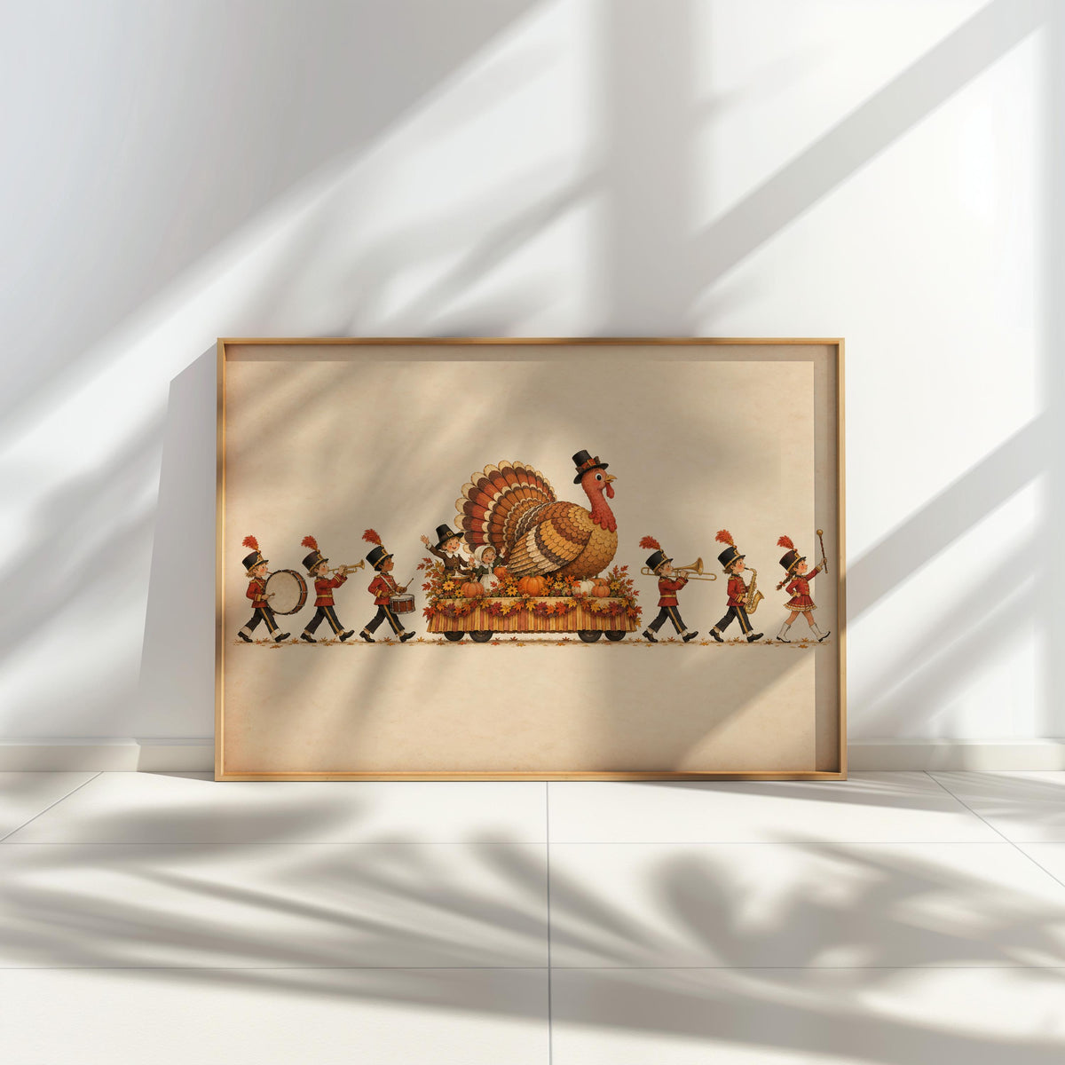 Vintage Thanksgiving Turkey Kids Parade Wall Art, Autumn New York City Float Marching Band Poster, Whimsical Holiday Print
