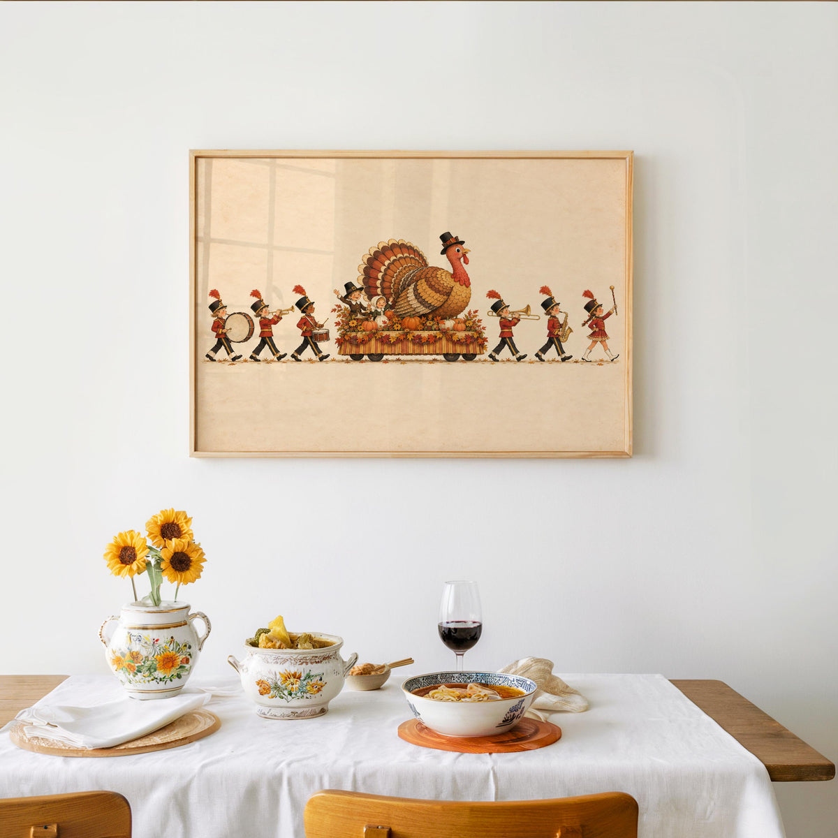 Vintage Thanksgiving Turkey Kids Parade Wall Art, Autumn New York City Float Marching Band Poster, Whimsical Holiday Print