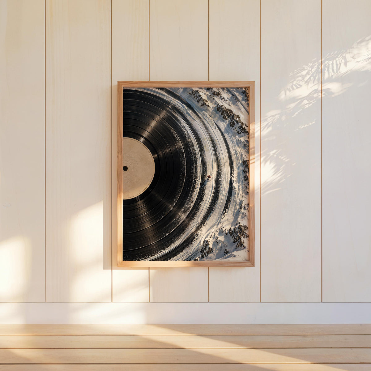 Ski Vinyl Record Print, Skier on Winter Snow Tracks Wall Art, Alpine Music Lover Print, Holiday Christmas Decor