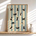 Cat Bathroom Print, Funny Toilet Paper Cats, Vintage Striped Animal Wall Art, Quirky Restroom Decor