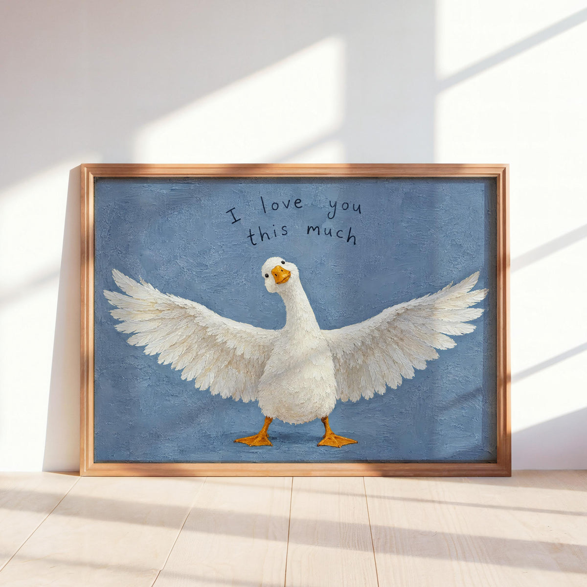 I Love You This Much Goose Wall Art, Funny Cute Valentine Gift for Her or Him, Playful Duck Illustration Print, Anniversary Home Decor