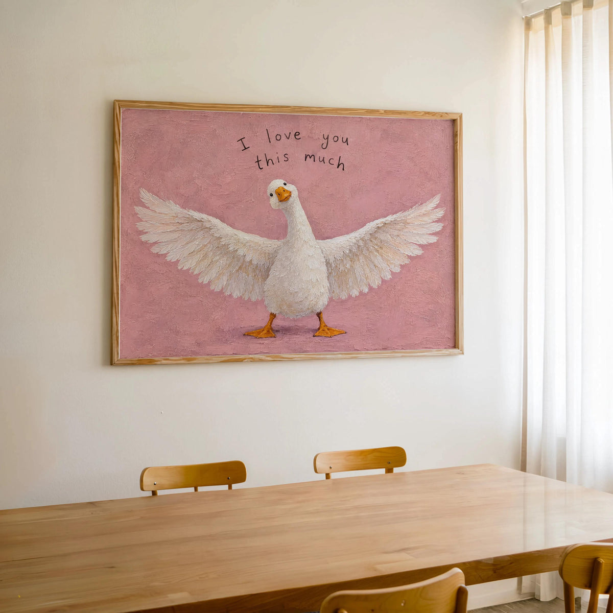I Love You This Much Goose Wall Art, Funny Cute Valentine Gift for Her or Him, Playful Duck Illustration Print, Anniversary Home Decor