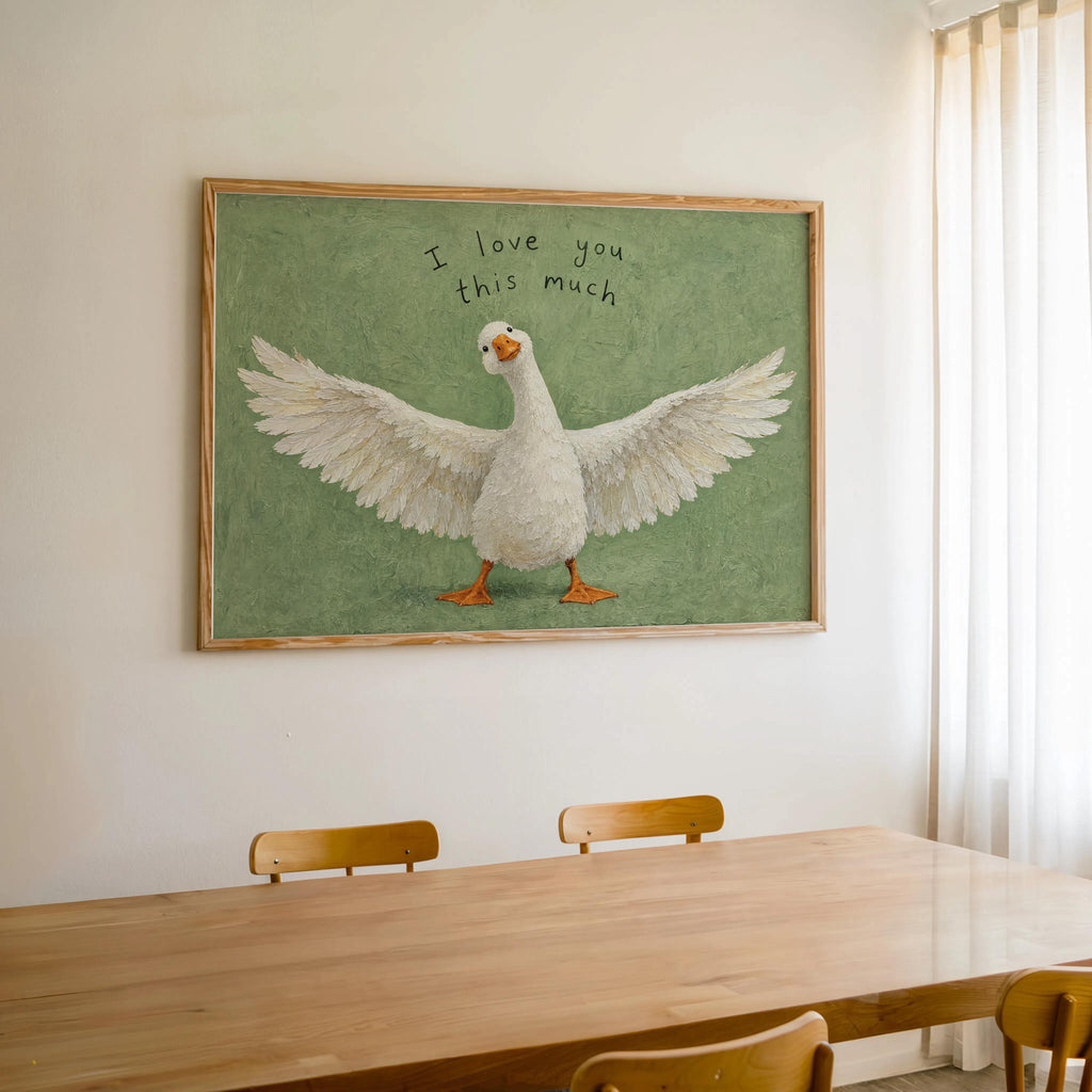I Love You This Much Goose Wall Art, Funny Cute Valentine Gift for Her or Him, Playful Duck Illustration Print, Anniversary Home Decor