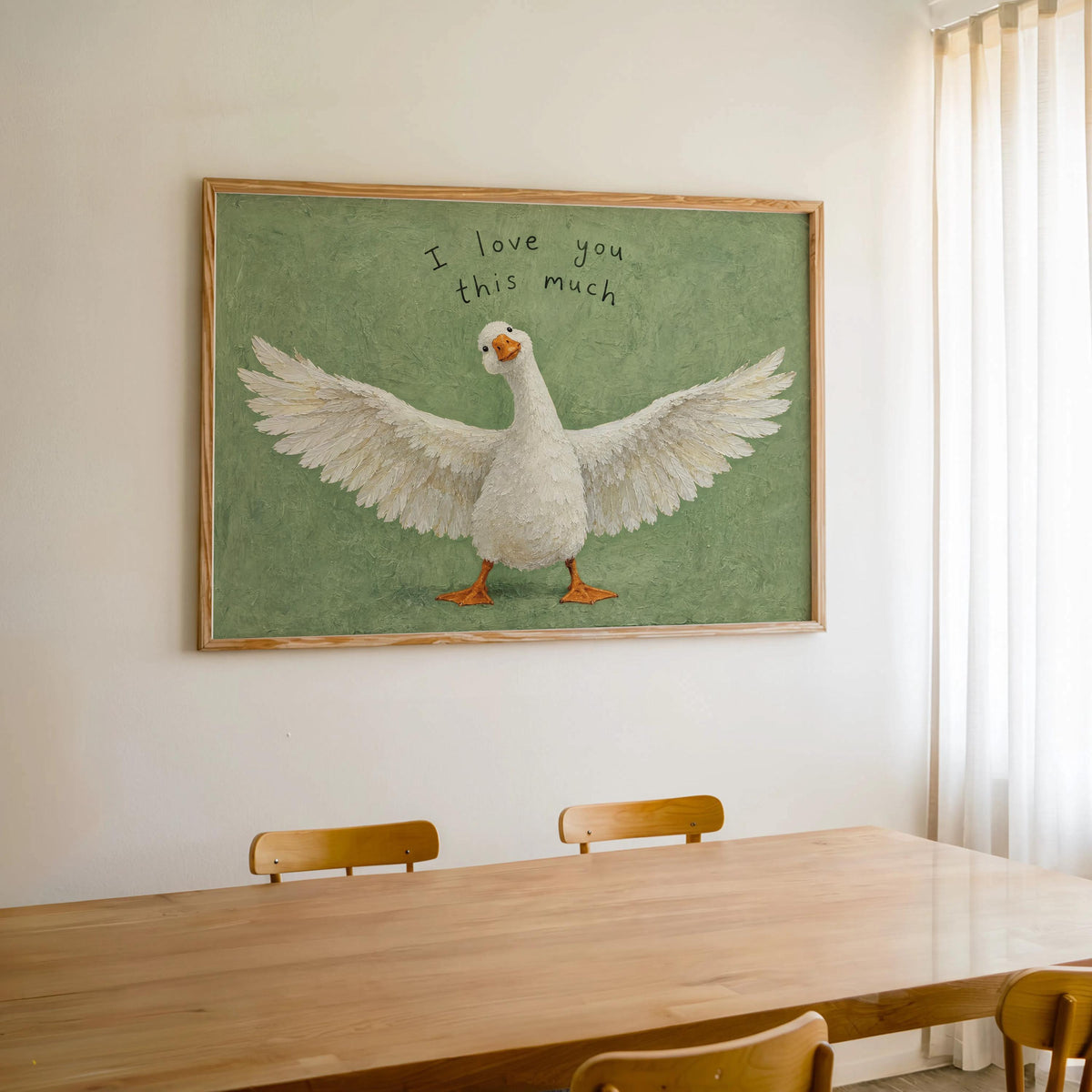 I Love You This Much Goose Wall Art, Funny Cute Valentine Gift for Her or Him, Playful Duck Illustration Print, Anniversary Home Decor