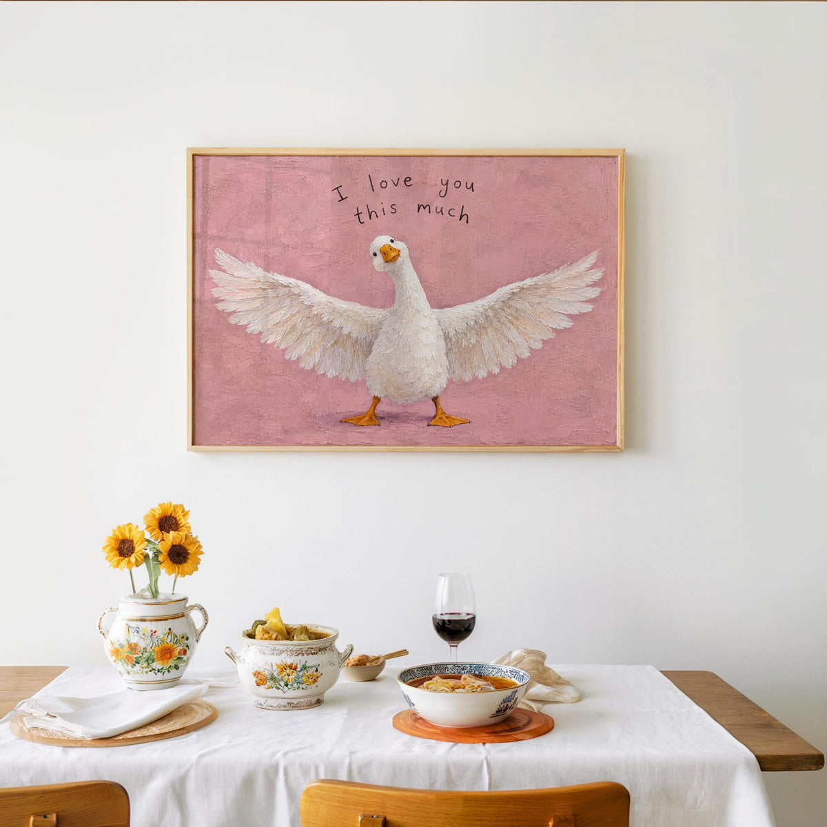I Love You This Much Goose Wall Art, Funny Cute Valentine Gift for Her or Him, Playful Duck Illustration Print, Anniversary Home Decor