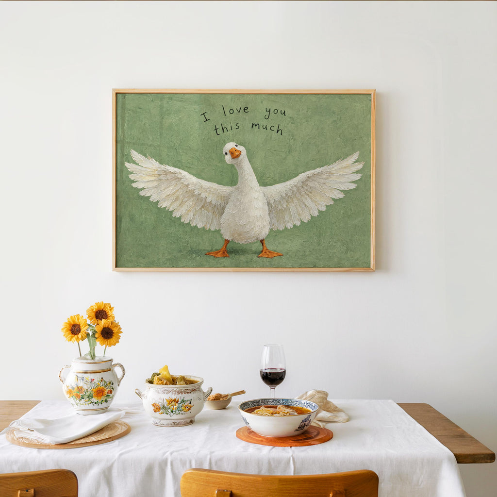 I Love You This Much Goose Wall Art, Funny Cute Valentine Gift for Her or Him, Playful Duck Illustration Print, Anniversary Home Decor