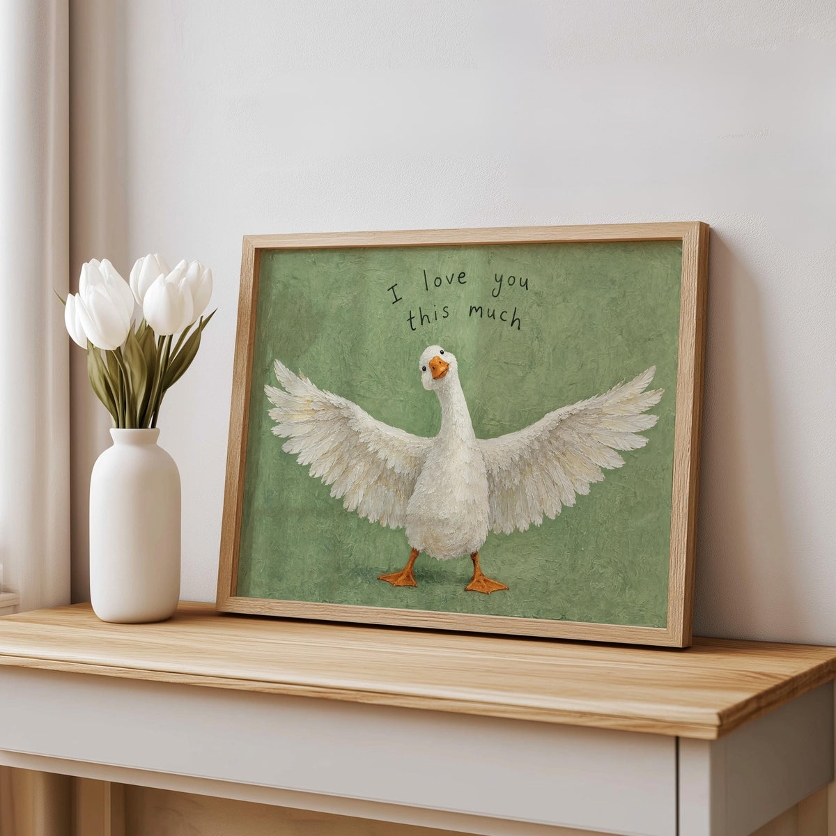 I Love You This Much Goose Wall Art, Funny Cute Valentine Gift for Her or Him, Playful Duck Illustration Print, Anniversary Home Decor