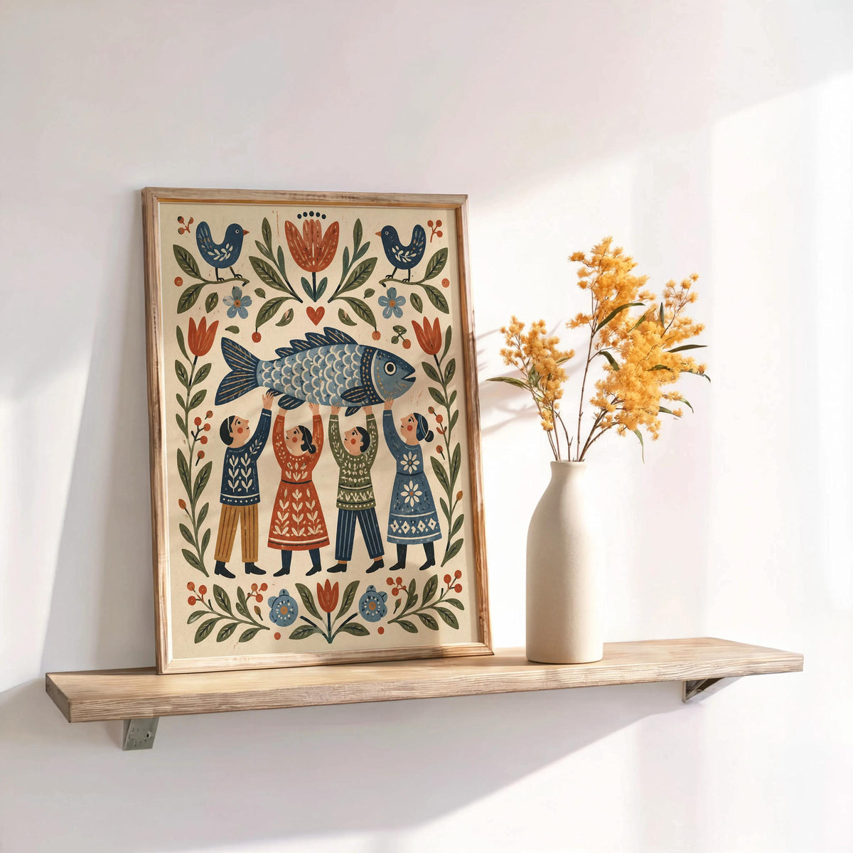Scandinavian Fish Folk Wall Art, Scandi Inspired Kitchen Accent, Coastal Dining Room Decor, Gift for Seafood Lovers