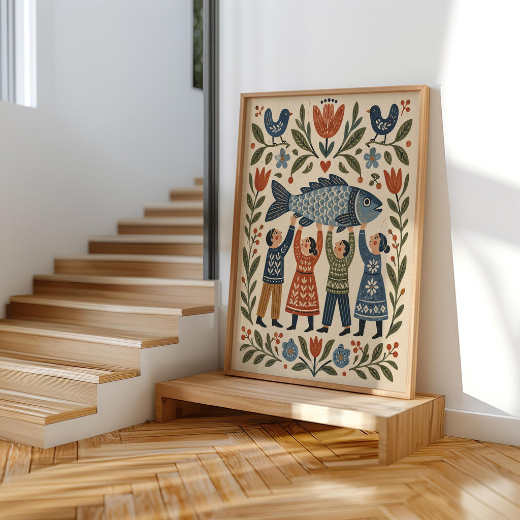 Scandinavian Fish Folk Wall Art, Scandi Inspired Kitchen Accent, Coastal Dining Room Decor, Gift for Seafood Lovers