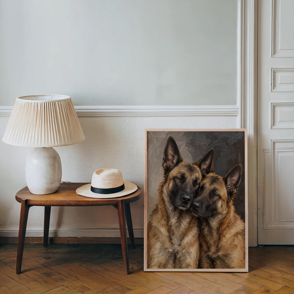 Belgian Malinois Dog Print, Expressive Shepherd Dogs Couple Portrait Poster, Textured Pet Wall Art, Vintage Animal Lover Decor Gift