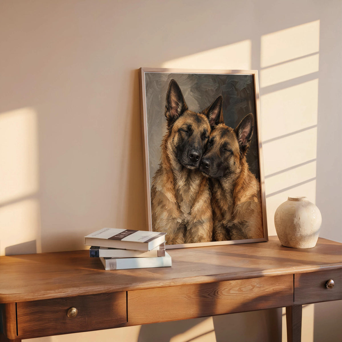 Belgian Malinois Dog Print, Expressive Shepherd Dogs Couple Portrait Poster, Textured Pet Wall Art, Vintage Animal Lover Decor Gift