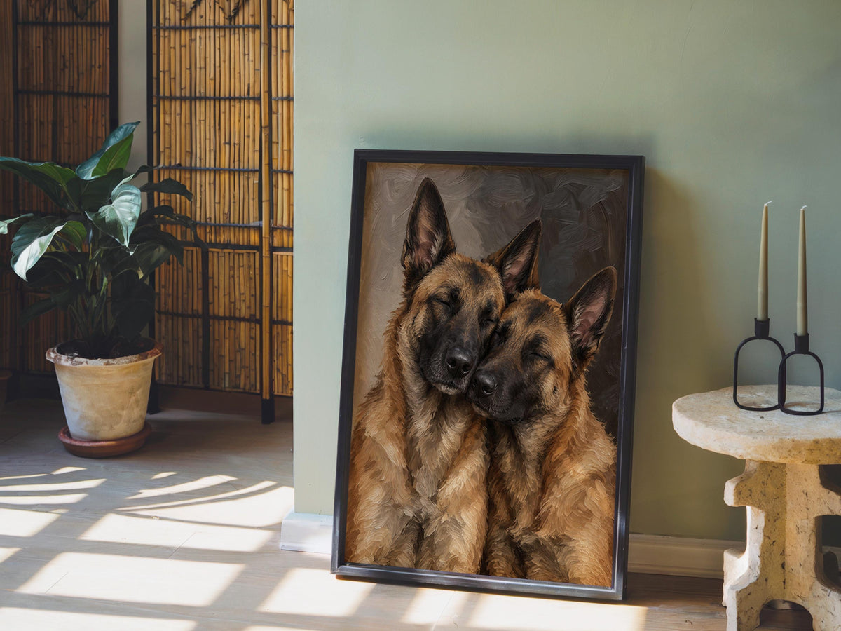 Belgian Malinois Dog Print, Expressive Shepherd Dogs Couple Portrait Poster, Textured Pet Wall Art, Vintage Animal Lover Decor Gift