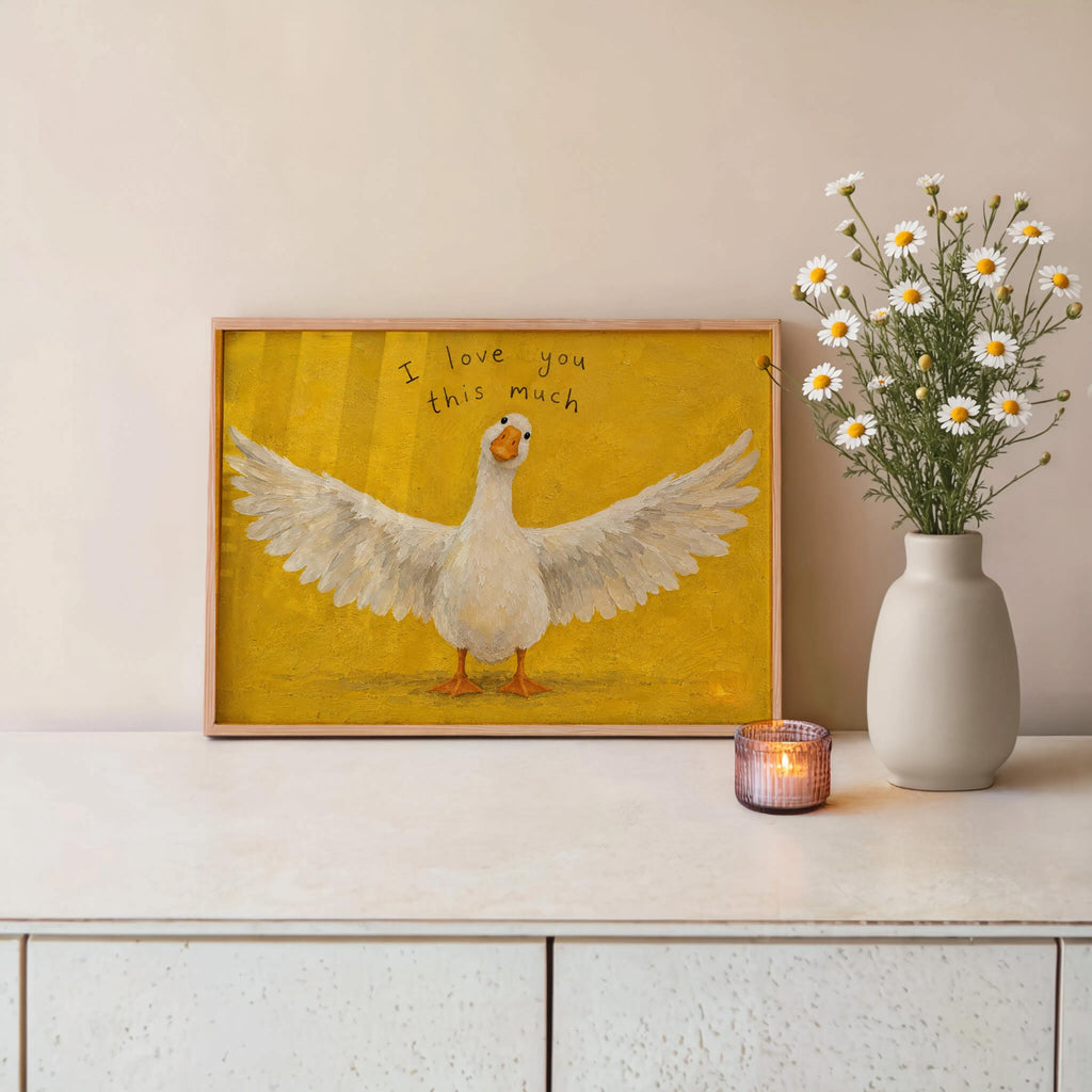 Silly Goose I Love You This Much Print, Funny Love Gift, Whimsical Bird Wall Art, Romantic Animal Poster, Cute Couple Valentines Keepsake