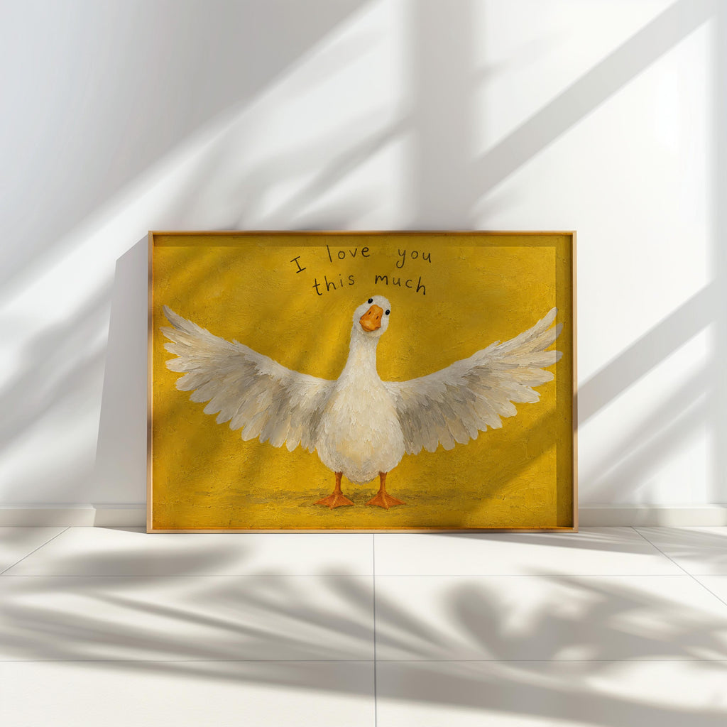 Silly Goose I Love You This Much Print, Funny Love Gift, Whimsical Bird Wall Art, Romantic Animal Poster, Cute Couple Valentines Keepsake