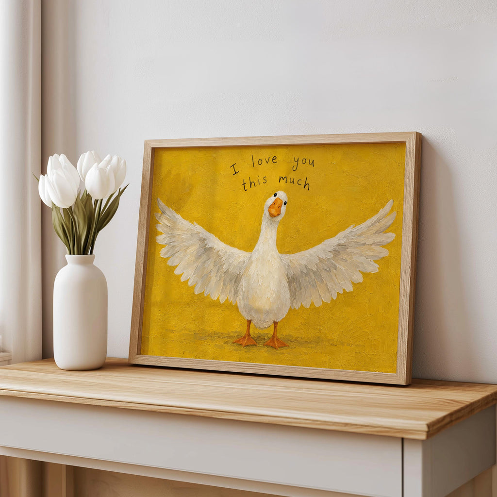 Silly Goose I Love You This Much Print, Funny Love Gift, Whimsical Bird Wall Art, Romantic Animal Poster, Cute Couple Valentines Keepsake