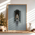 Woman Reading in Winter Window Print, Cozy Snowy Book Lover Wall Art, Christmas Bookish Decor, Hygge Home Gift, Romantic Facade Poster