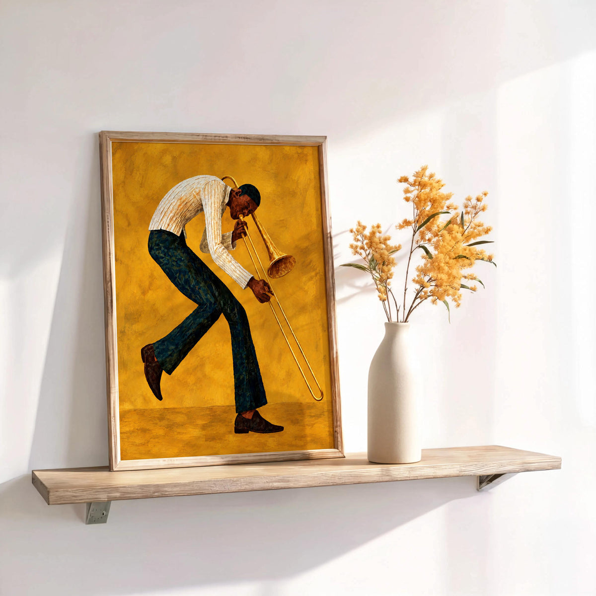 Trombone Player Wall Art, African American Jazz Musician Painting, Afrocentric Artistic Music Print Decor, Abstract Textured Band Gift