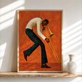 Trombone Player Wall Art, African American Jazz Musician Painting, Afrocentric Artistic Music Print Decor, Abstract Textured Band Gift