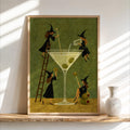 Witch Martini Wall Art, Vintage Halloween Poster, Tiny Witches Making a Giant Cocktail, Retro Bar Decor, Spooky Season Funny Print