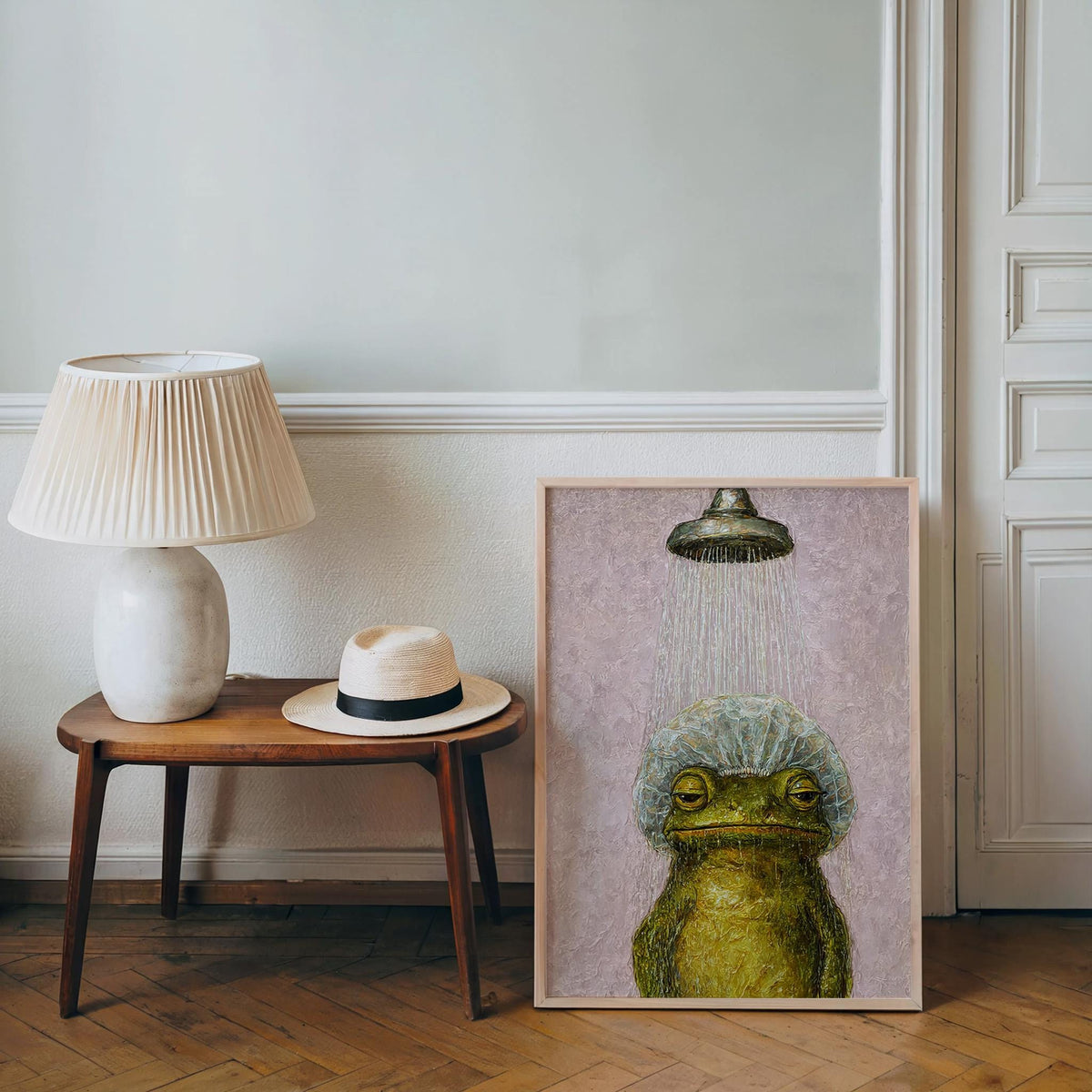Funny Shower Frog Wall Art, Vintage Bathroom Poster, Grumpy Frog Illustration, Retro Animal Decor, Quirky Restroom Print, Kids Decor