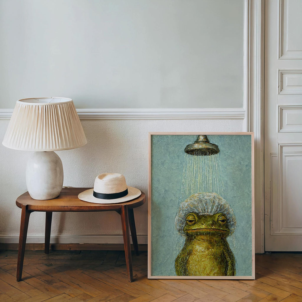 Funny Shower Frog Wall Art, Vintage Bathroom Poster, Grumpy Frog Illustration, Retro Animal Decor, Quirky Restroom Print, Kids Decor