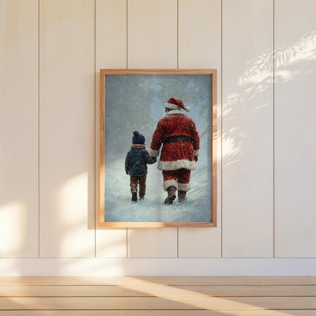 Black Santa & Boy Print, African American Christmas Illustration, Father Son Holiday Art, Afrocentric Winter Decor, Xmas Painting