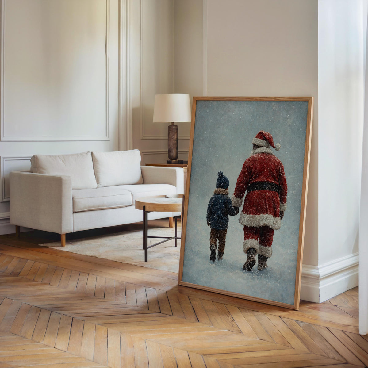 Black Santa & Boy Print, African American Christmas Illustration, Father Son Holiday Art, Afrocentric Winter Decor, Xmas Painting