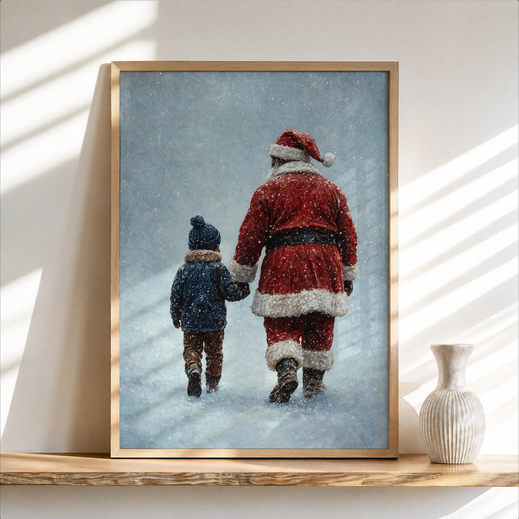 Black Santa & Boy Print, African American Christmas Illustration, Father Son Holiday Art, Afrocentric Winter Decor, Xmas Painting