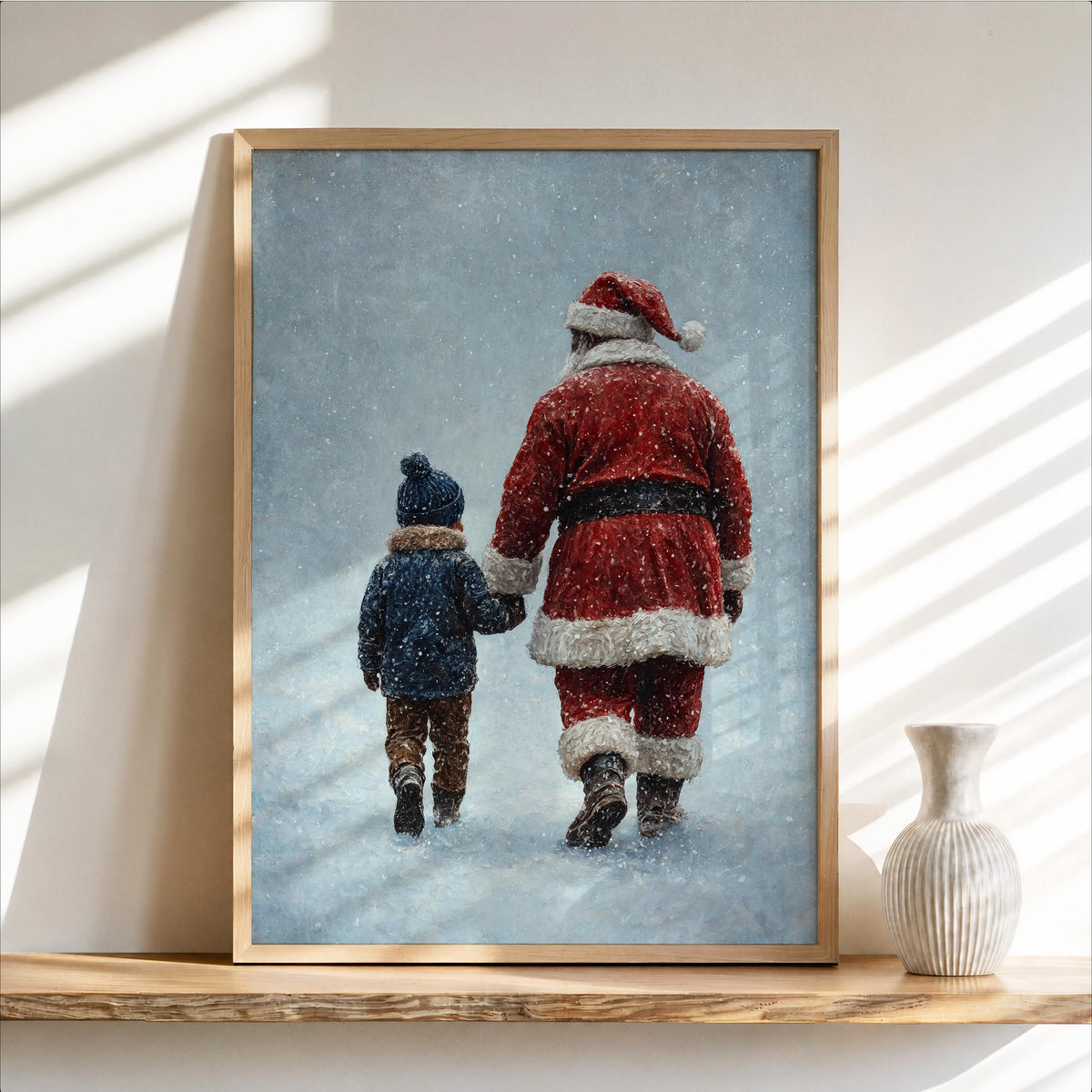 Black Santa & Boy Print, African American Christmas Illustration, Father Son Holiday Art, Afrocentric Winter Decor, Xmas Painting