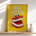 Brush Your Teeth Poster, Funny Kids Bathroom Wall Art, Retro Toothbrush Illustration, Playful Dental Decor, Quirky Dentist Gift