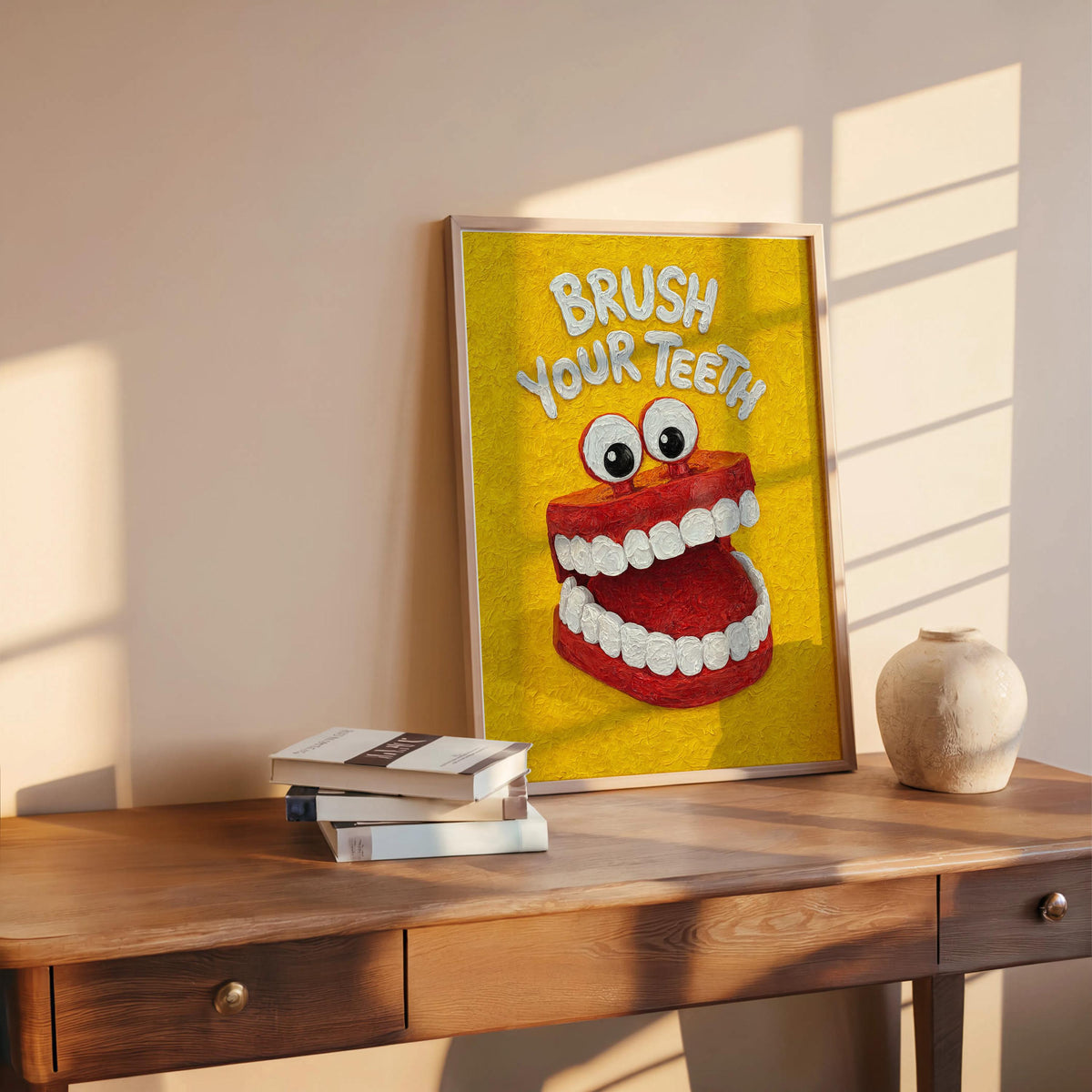 Brush Your Teeth Poster, Funny Kids Bathroom Wall Art, Retro Toothbrush Illustration, Playful Dental Decor, Quirky Dentist Gift