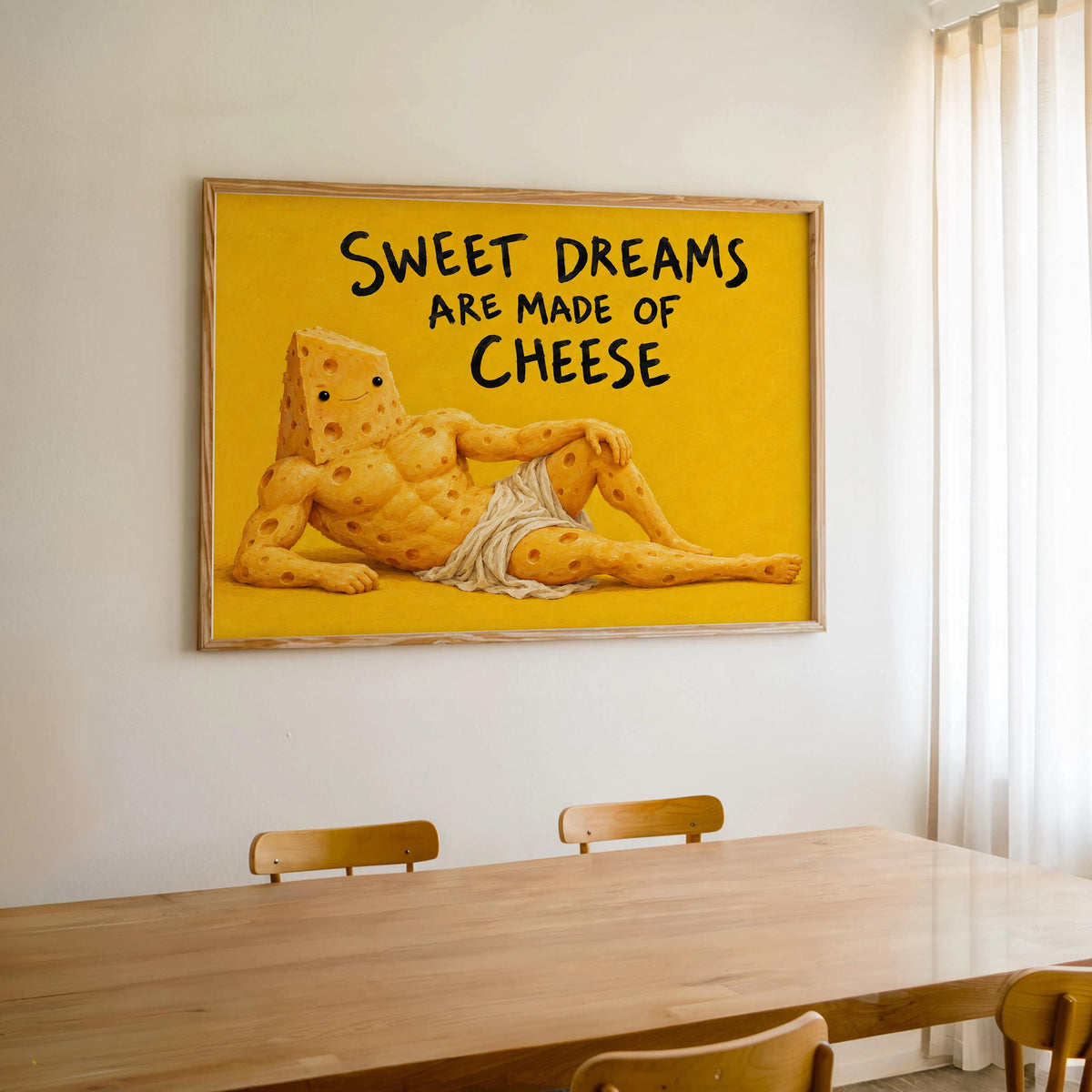 Sweet Dreams Are Made of Cheese Wall Art, Funny Cheese Poster, Food Lover Kitchen Print, Quirky Yellow Dining Decor, Foodie Quote