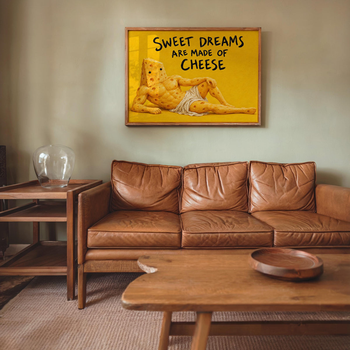 Sweet Dreams Are Made of Cheese Wall Art, Funny Cheese Poster, Food Lover Kitchen Print, Quirky Yellow Dining Decor, Foodie Quote