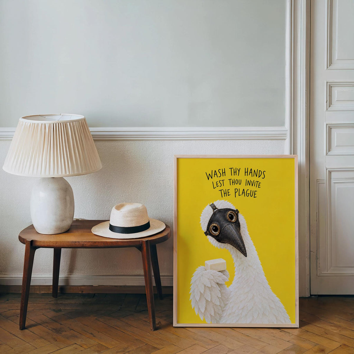 Wash Thy Hands Lest Thou Invite the Plague Goose Doctor Wall Art, Funny Bathroom Decor, Quirky Restroom Poster, Silly Duck Wash Hands Print