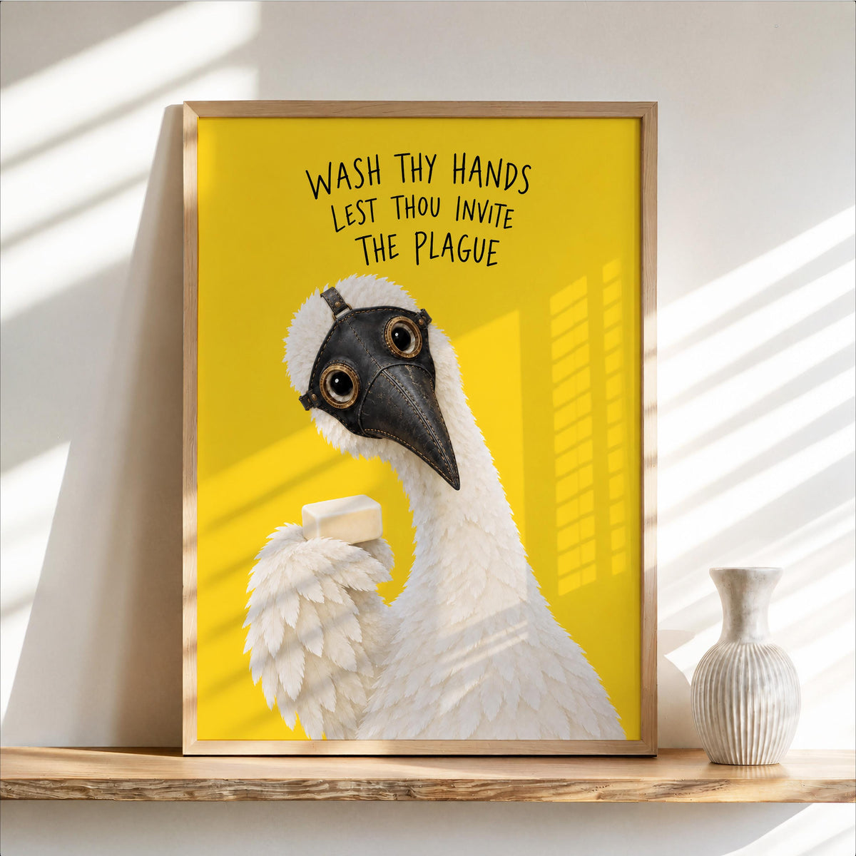 Wash Thy Hands Lest Thou Invite the Plague Goose Doctor Wall Art, Funny Bathroom Decor, Quirky Restroom Poster, Silly Duck Wash Hands Print