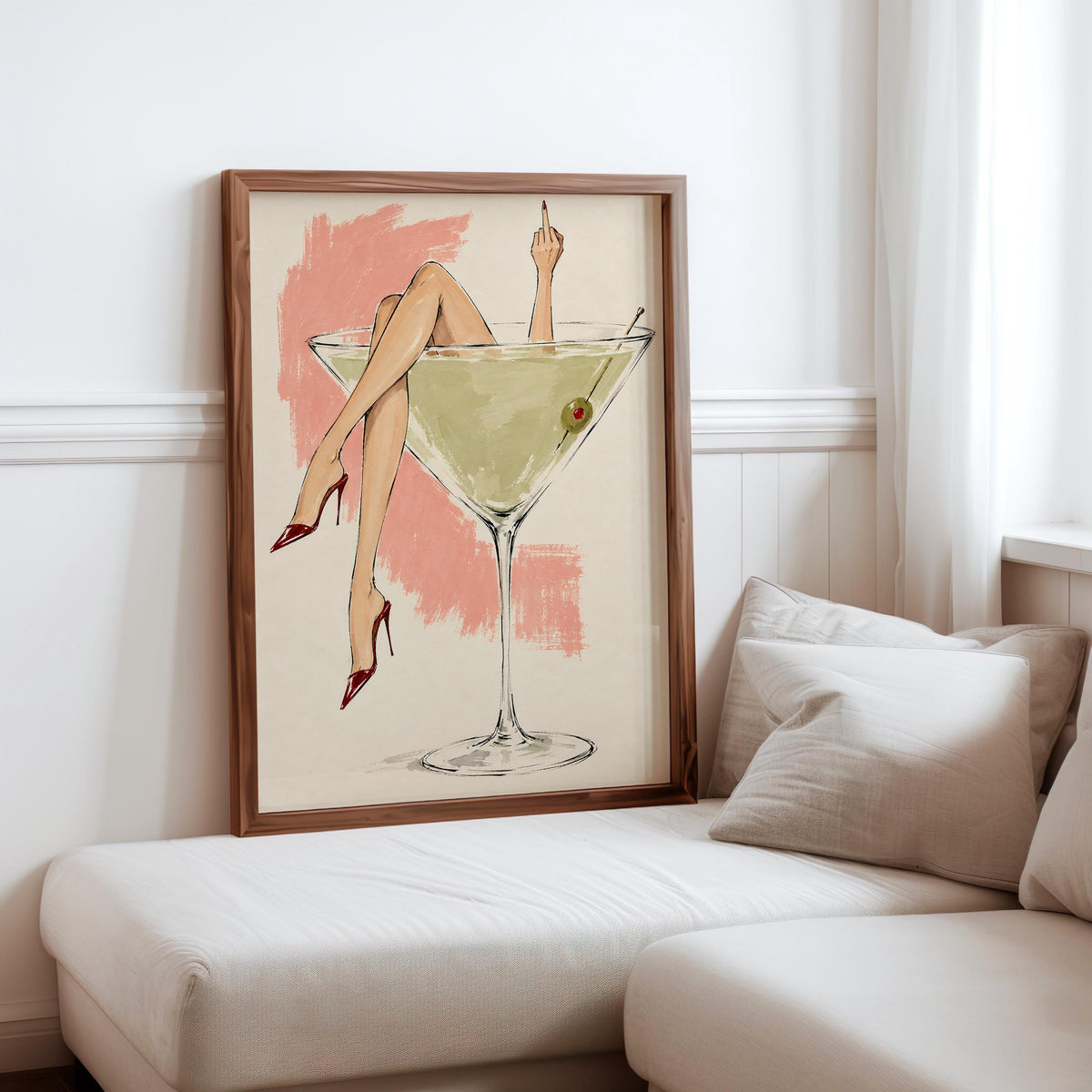 Martini Glass Woman Wall Art, Fashion Illustration Sketch Poster, Cocktail Lover Print, Chic Bar Cart Decor, Feminine Statement Artwork