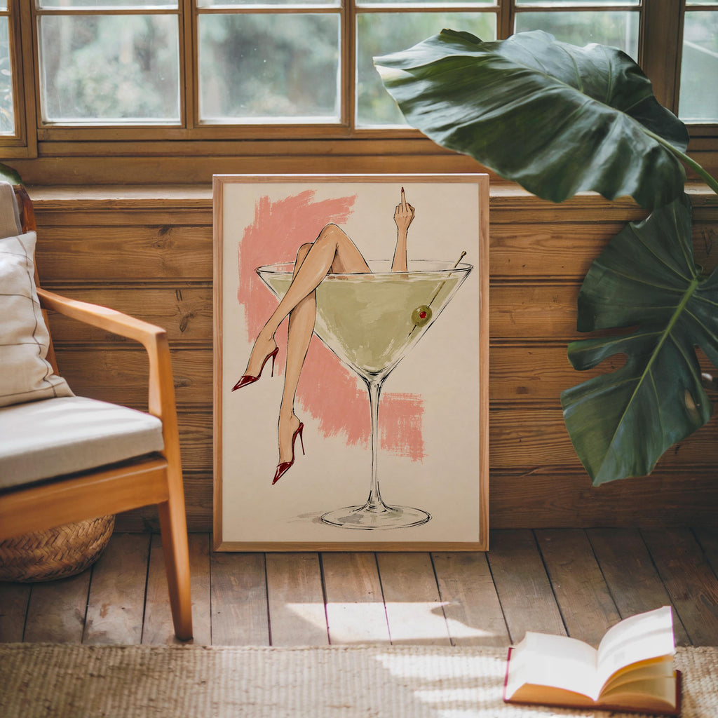 Martini Glass Woman Wall Art, Fashion Illustration Sketch Poster, Cocktail Lover Print, Chic Bar Cart Decor, Feminine Statement Artwork