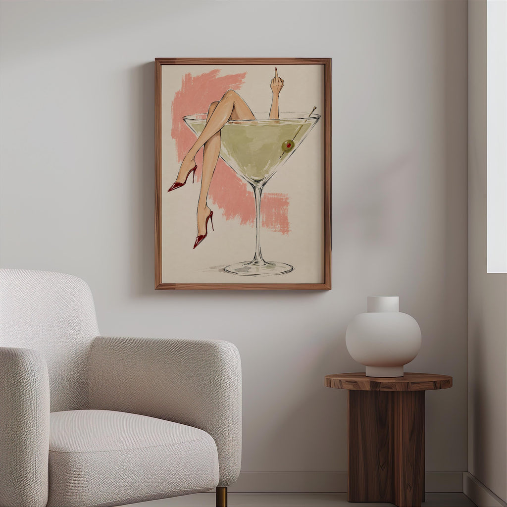 Martini Glass Woman Wall Art, Fashion Illustration Sketch Poster, Cocktail Lover Print, Chic Bar Cart Decor, Feminine Statement Artwork
