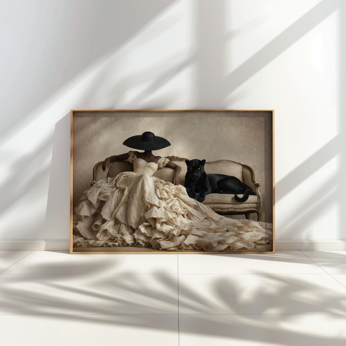 Black Woman & Black Panther Print, Fashion Couture Wall Poster, Surreal Afrocentric Portrait, Vintage Leopard Decor, Luxury Fine Art
