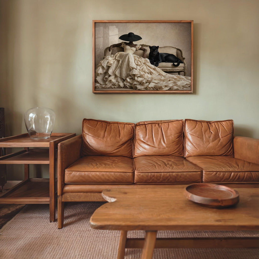 Black Woman & Black Panther Print, Fashion Couture Wall Poster, Surreal Afrocentric Portrait, Vintage Leopard Decor, Luxury Fine Art