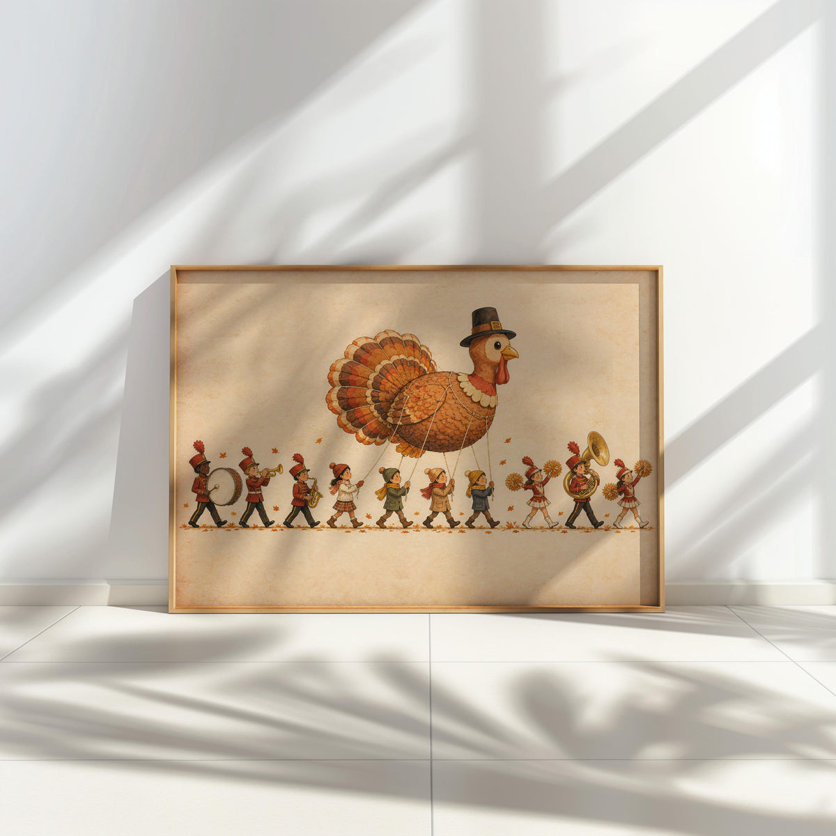 Thanksgiving Turkey Kids Parade Wall Art, Whimsical NYC Marching Band Autumn Poster, Vintage Fall Holiday Print