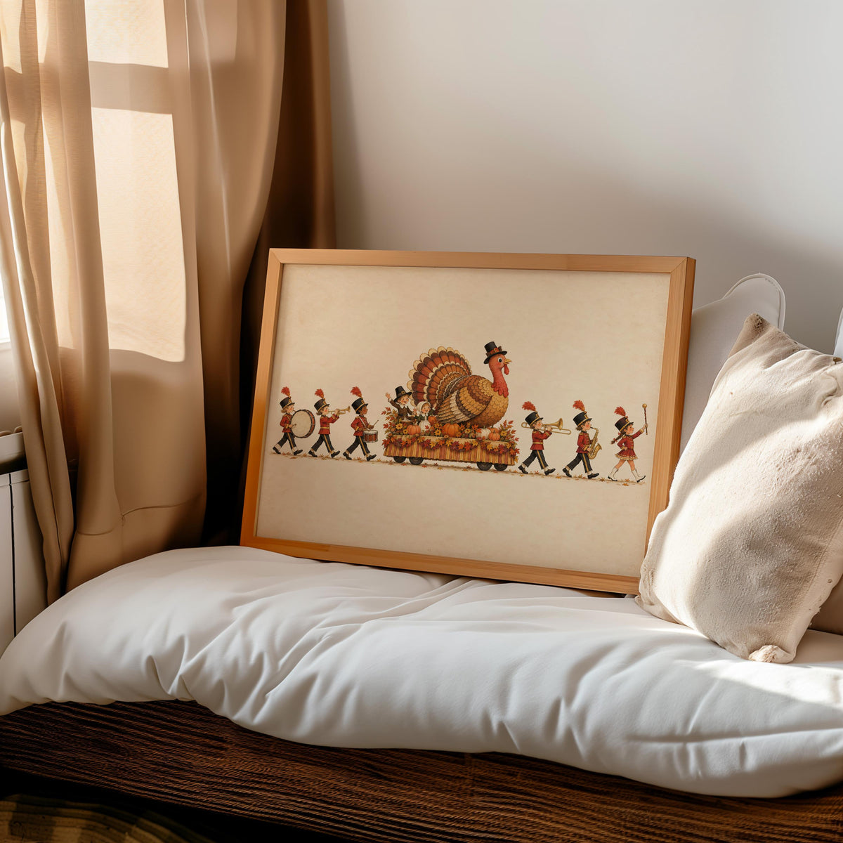 Vintage Thanksgiving Turkey Kids Parade Wall Art, Autumn New York City Float Marching Band Poster, Whimsical Holiday Print