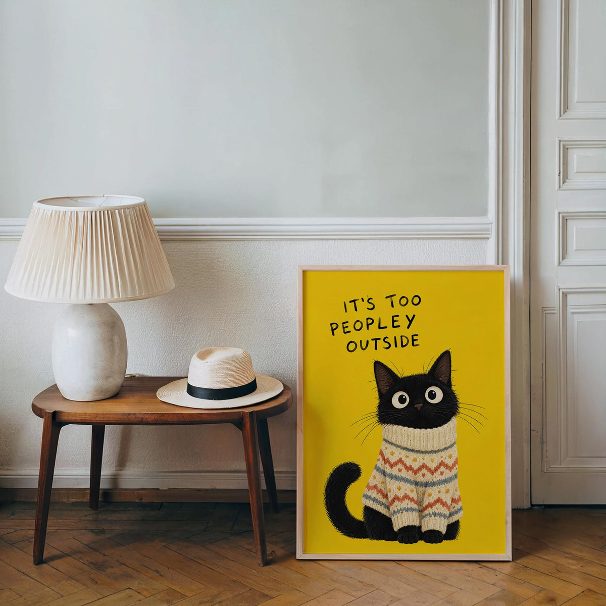 It's Too Peopley Outside Black Cat Wall Art, Funny Introvert Poster, Cozy Cat Print, Quirky Homebody Decor