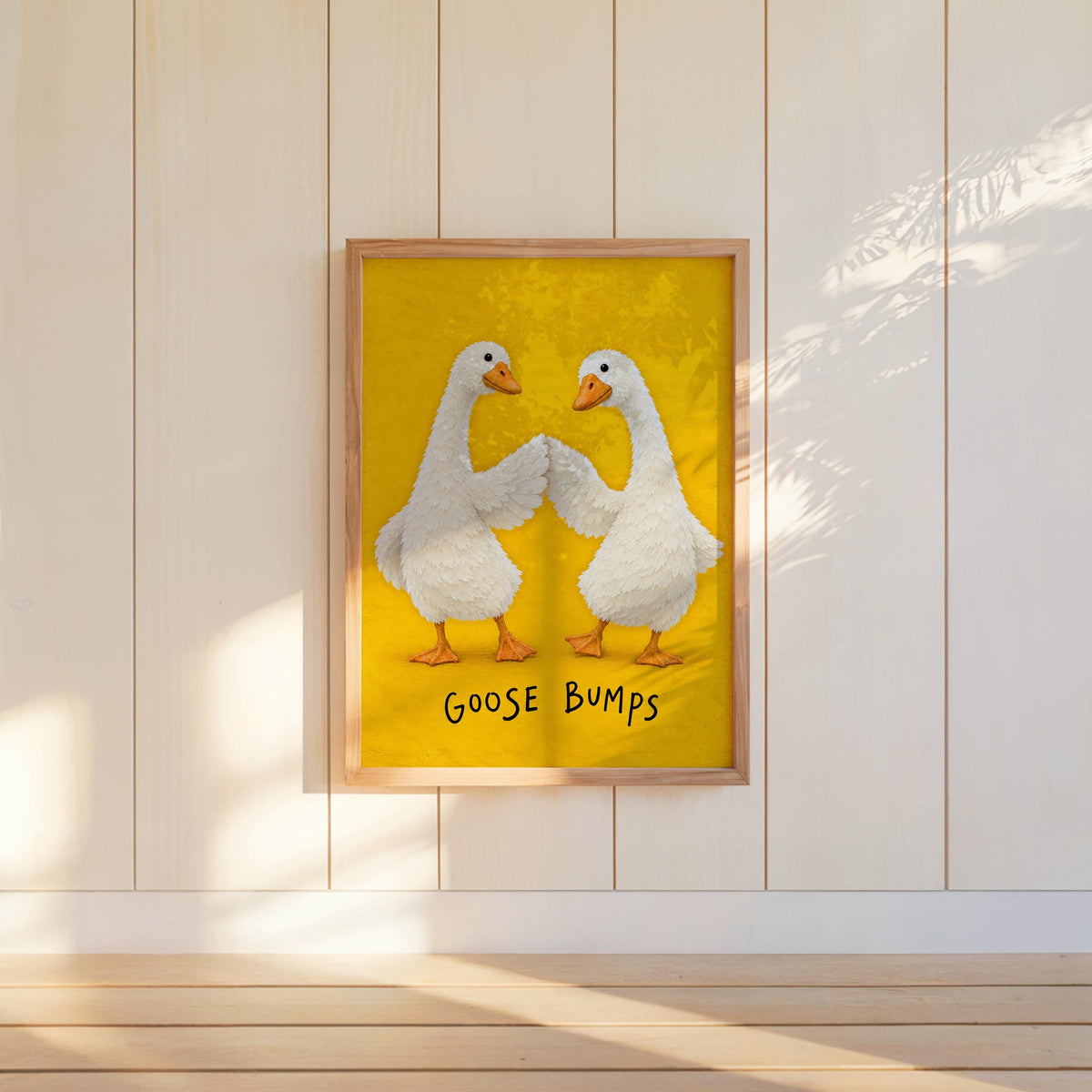 Goose Bumps Wall Art, Funny Fist Bump Geese Poster, Silly Animal Pun Print, Yellow Quirky Home Decor, Playful Gift for Bird Lovers
