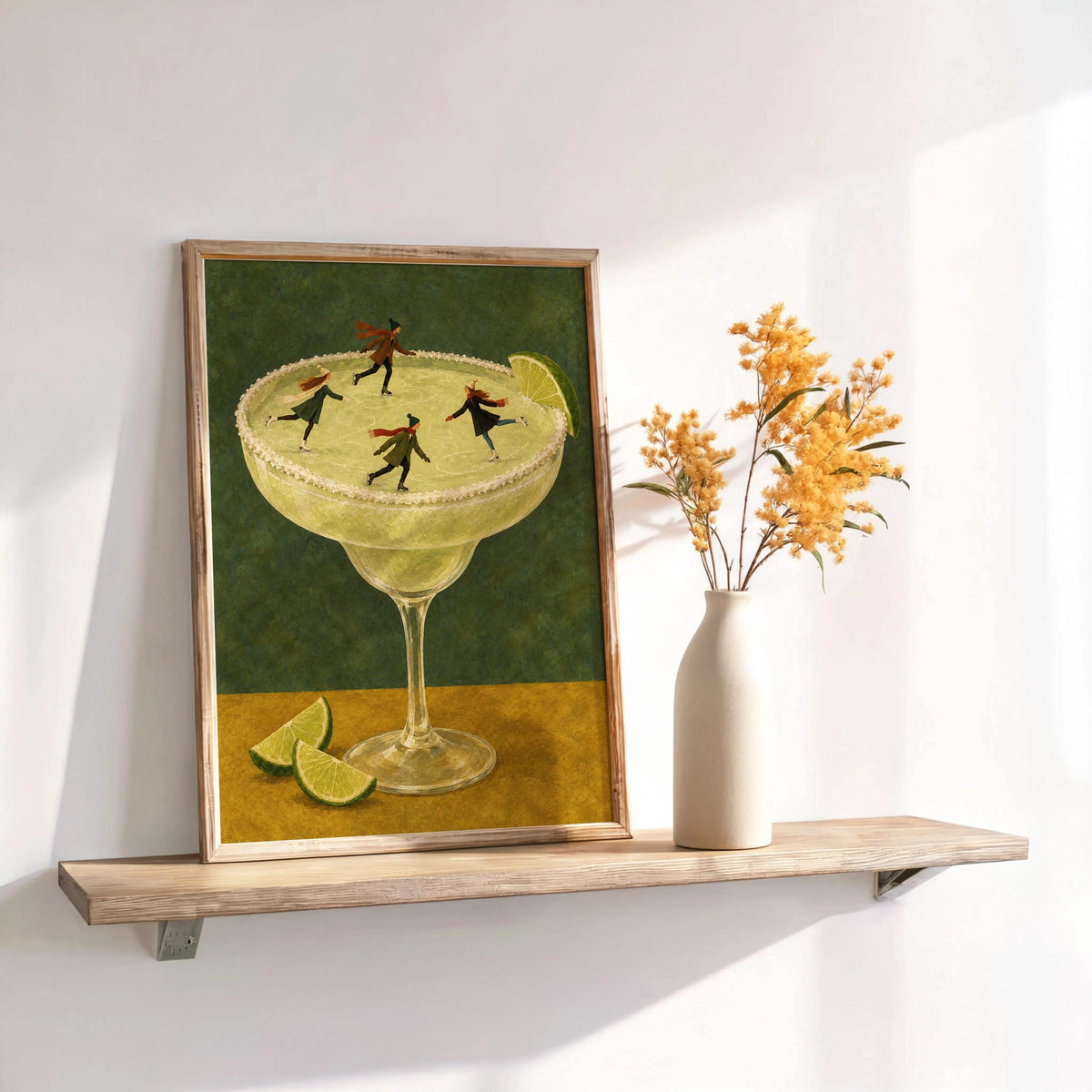 Margarita Ice Skaters Wall Art, Tiny People Cocktail Poster, Surreal Bar Cart Print, Whimsical Winter Decor, Fun Margarita Lover Gift
