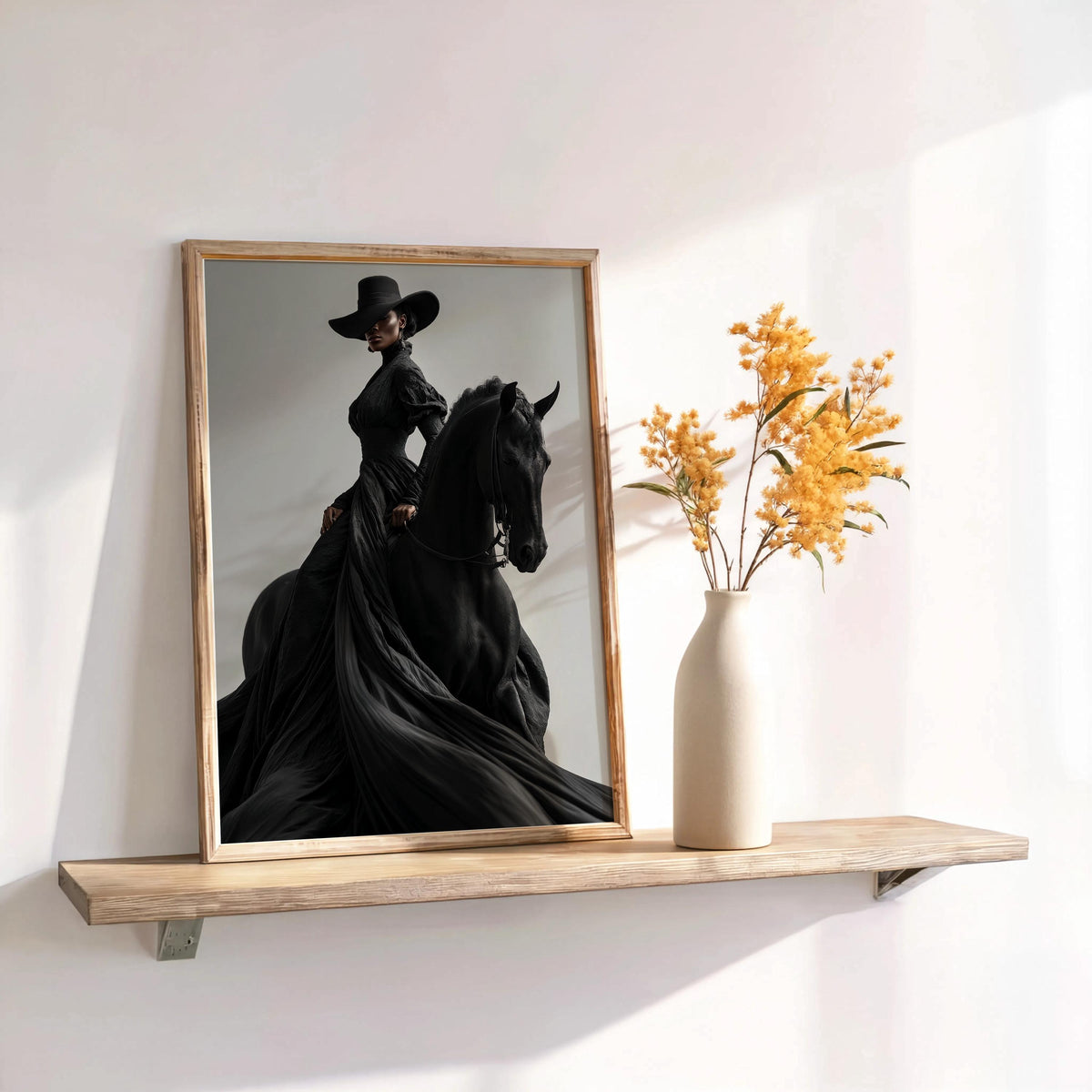 Afrocentric Horse Rider Wall Art, Black Woman Equestrian Fashion Print, Minimalist Girly fine Art, Chic African American Statement Decor