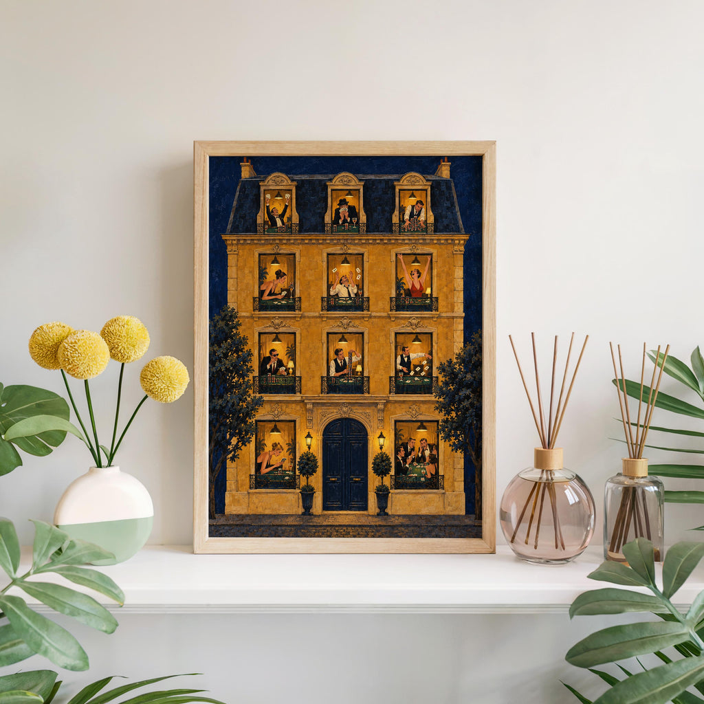 Vintage Poker Poster, Parisian House Wall Art, Casino Night Illustration, Retro Card Game Decor, Poker Room Print, Paris Apartment Painting