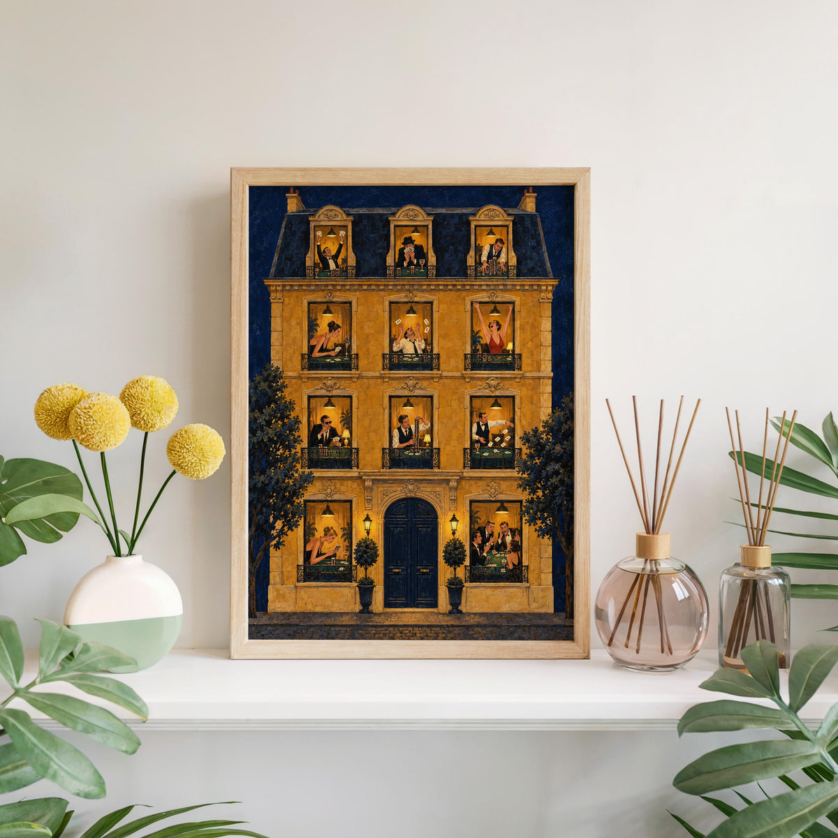 Vintage Poker Poster, Parisian House Wall Art, Casino Night Illustration, Retro Card Game Decor, Poker Room Print, Paris Apartment Painting