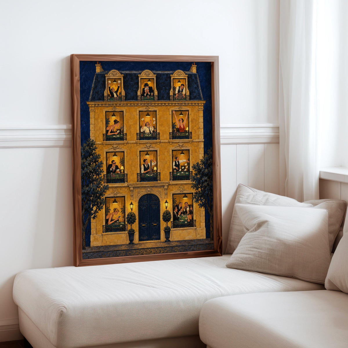 Vintage Poker Poster, Parisian House Wall Art, Casino Night Illustration, Retro Card Game Decor, Poker Room Print, Paris Apartment Painting
