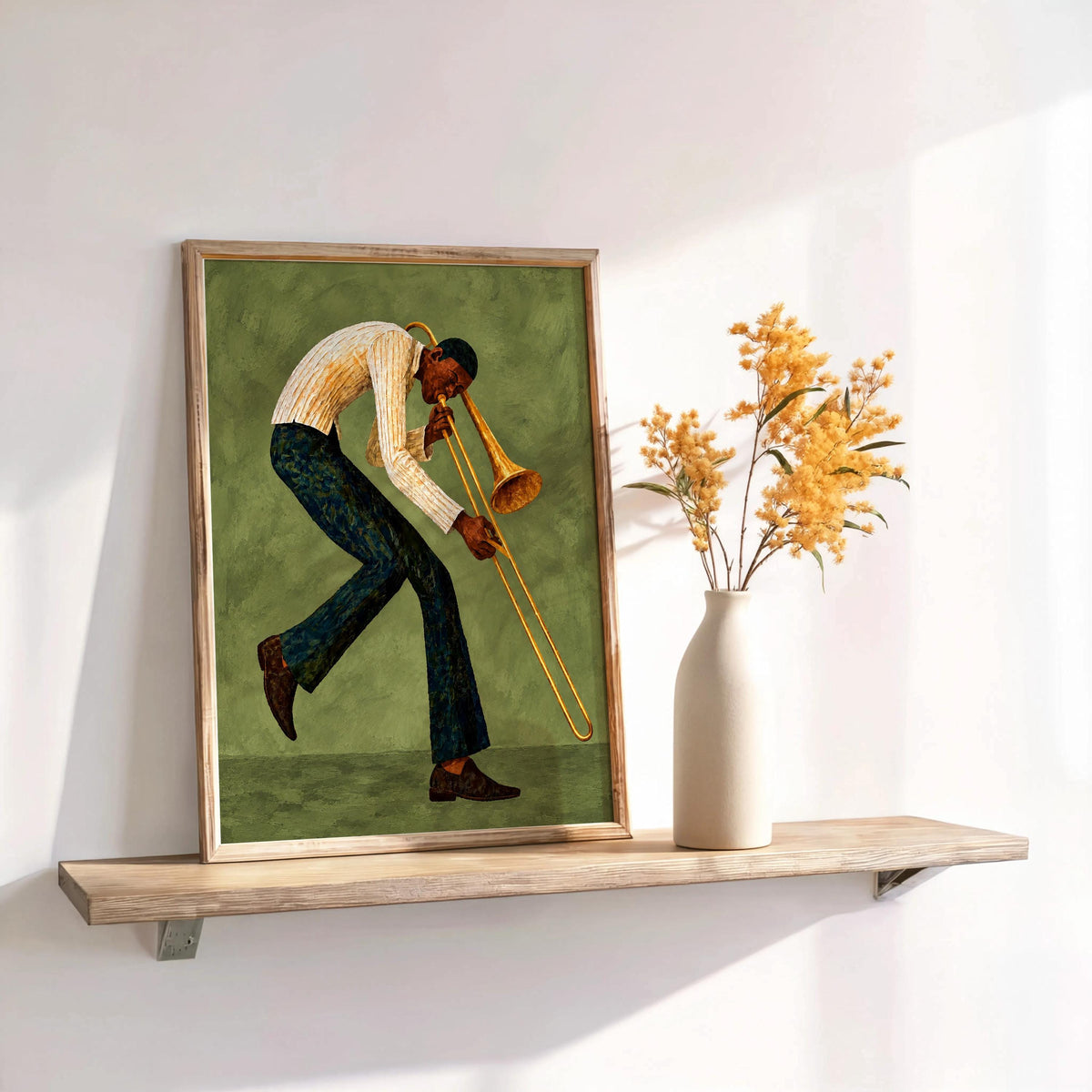 Trombone Player Wall Art, African American Jazz Musician Painting, Afrocentric Artistic Music Print Decor, Abstract Textured Band Gift
